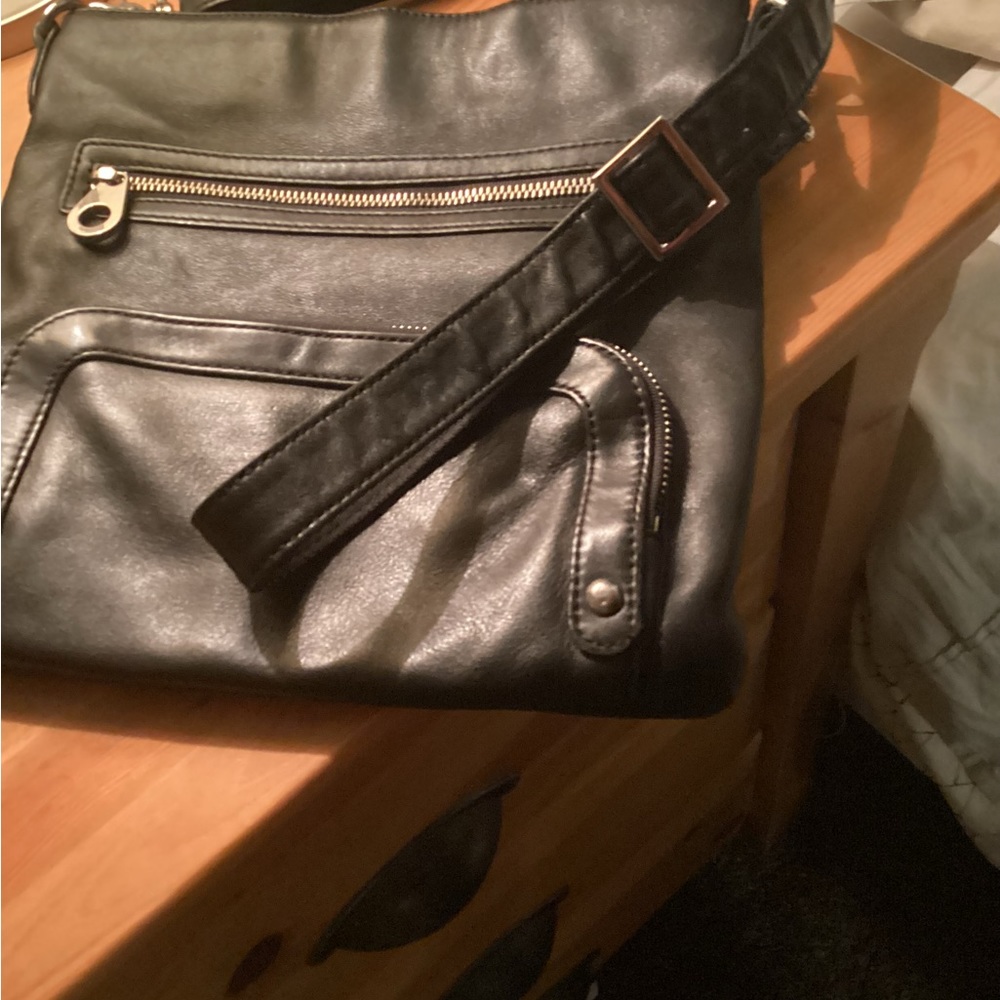 Black leather Danier cross body bag